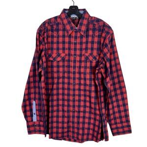 Panhandle Slim Men's Red/Blue Plaid‎ Pearl Snap Western Shirt Size Large